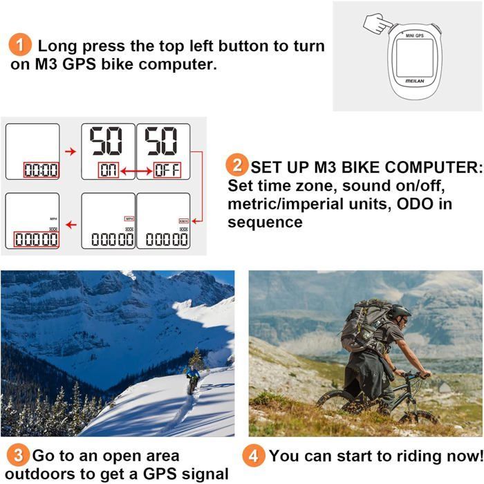 Ordinateur de vélo GPS M3 Mini, compteur kilométrique et de vitesse sans fil, étanche IPX5, avec écran LCD blanc
