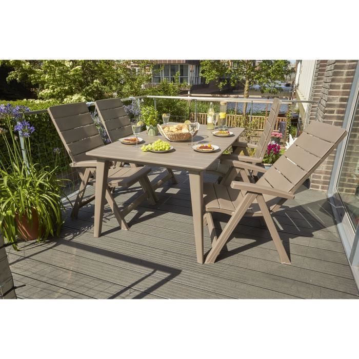 Mesa de jardín rectangular de 160 cm, color capuchino, resina, para 6 personas, Lima, Allibert by KETER