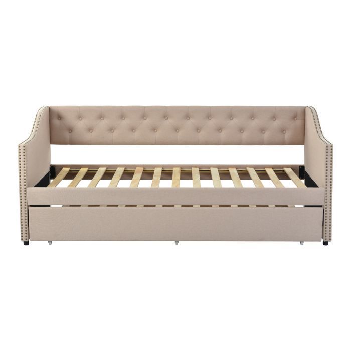 Canapé lit - Moderne Scandinave - 2 places - Lin et Bois Massif - Convertible avec rangement