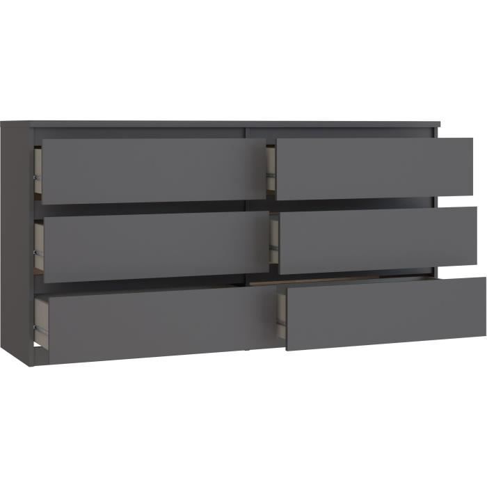Commode CHELSEA  6 Tiroirs - Couleur gris anthracite - L 154 x P 42,2 x H 79,9 cm