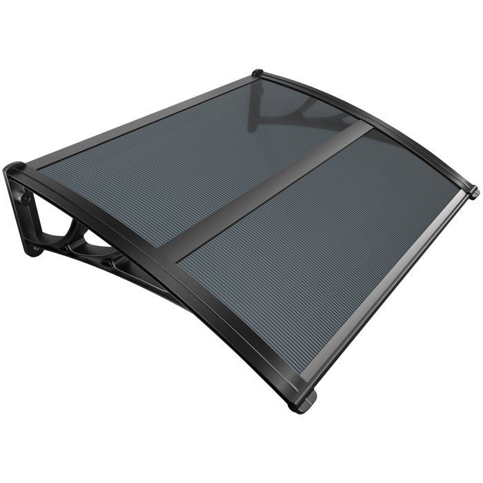 VOUNOT® Marquise auvent de porte d'entrée 100x80cm avec support central - Polycarbonate - Anti-UV - Anthracite