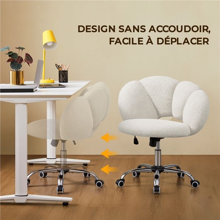 Sedia da ufficio Yaheetech - Design Cloud in tessuto bouclé - Schienale elastico e sedile regolabile in altezza, bianca