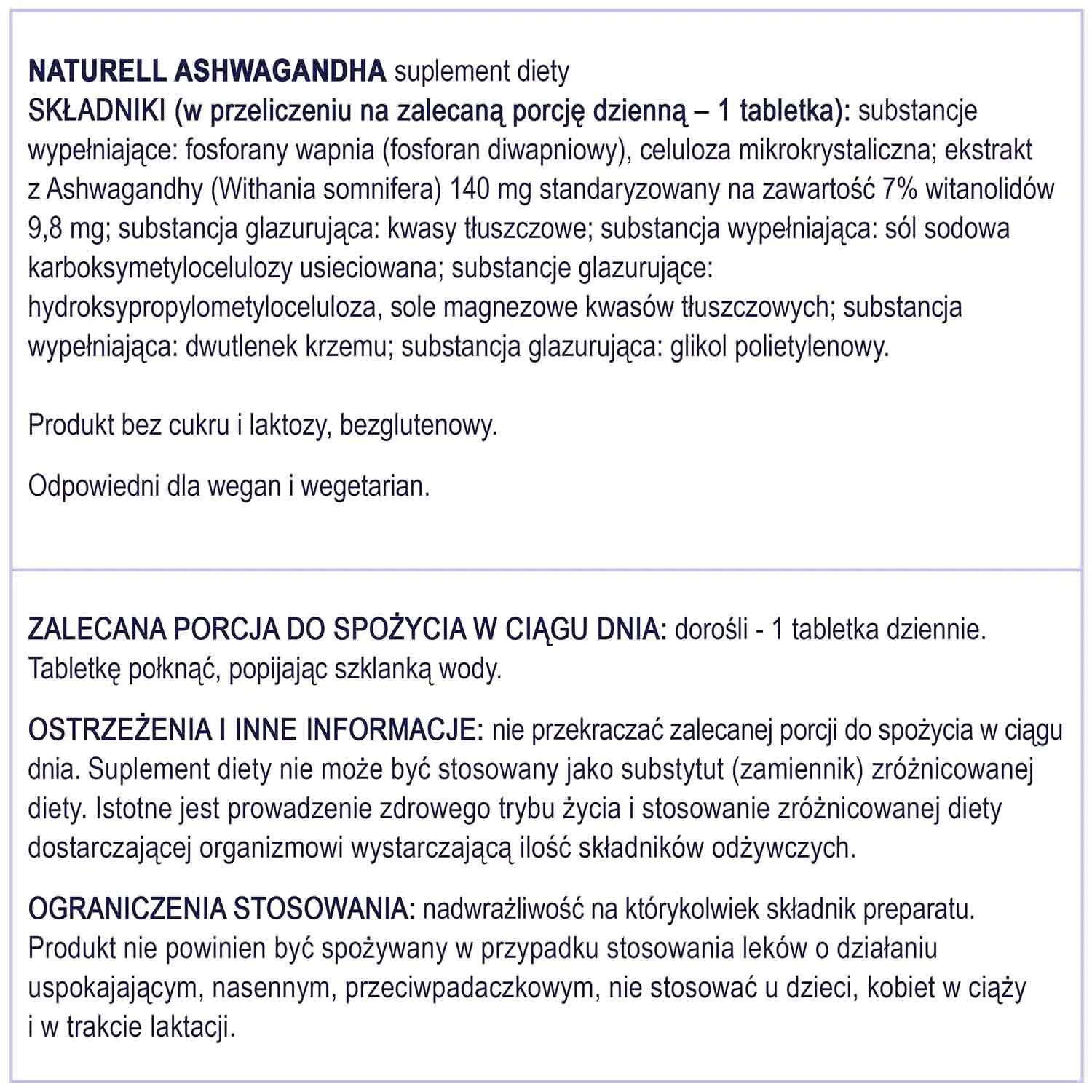 Naturell Ashwagandha tabletki 120 tabl.