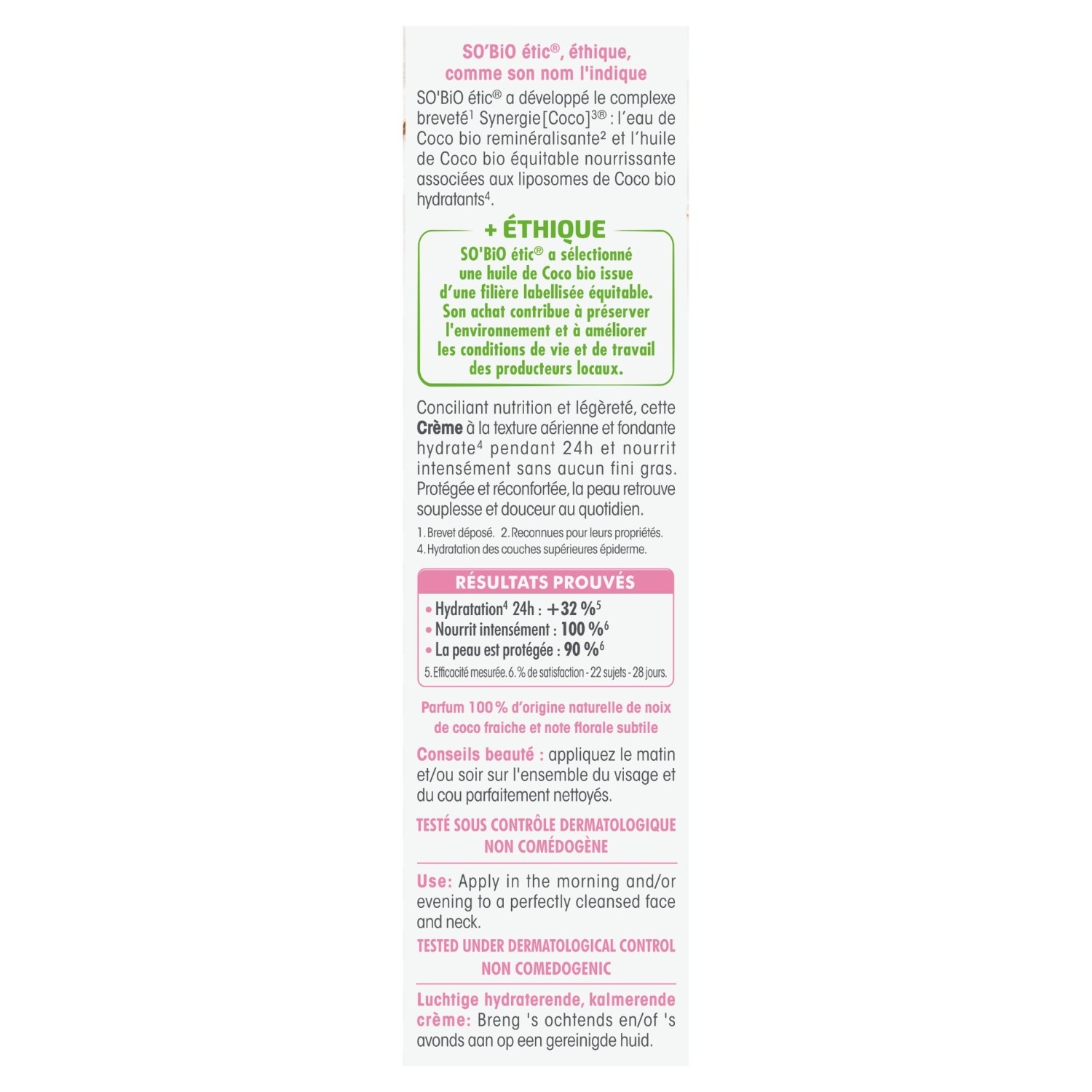 SO BiO étic Crème légère hydratante¹ confort, peaux normales à sèches, Nutri Coco