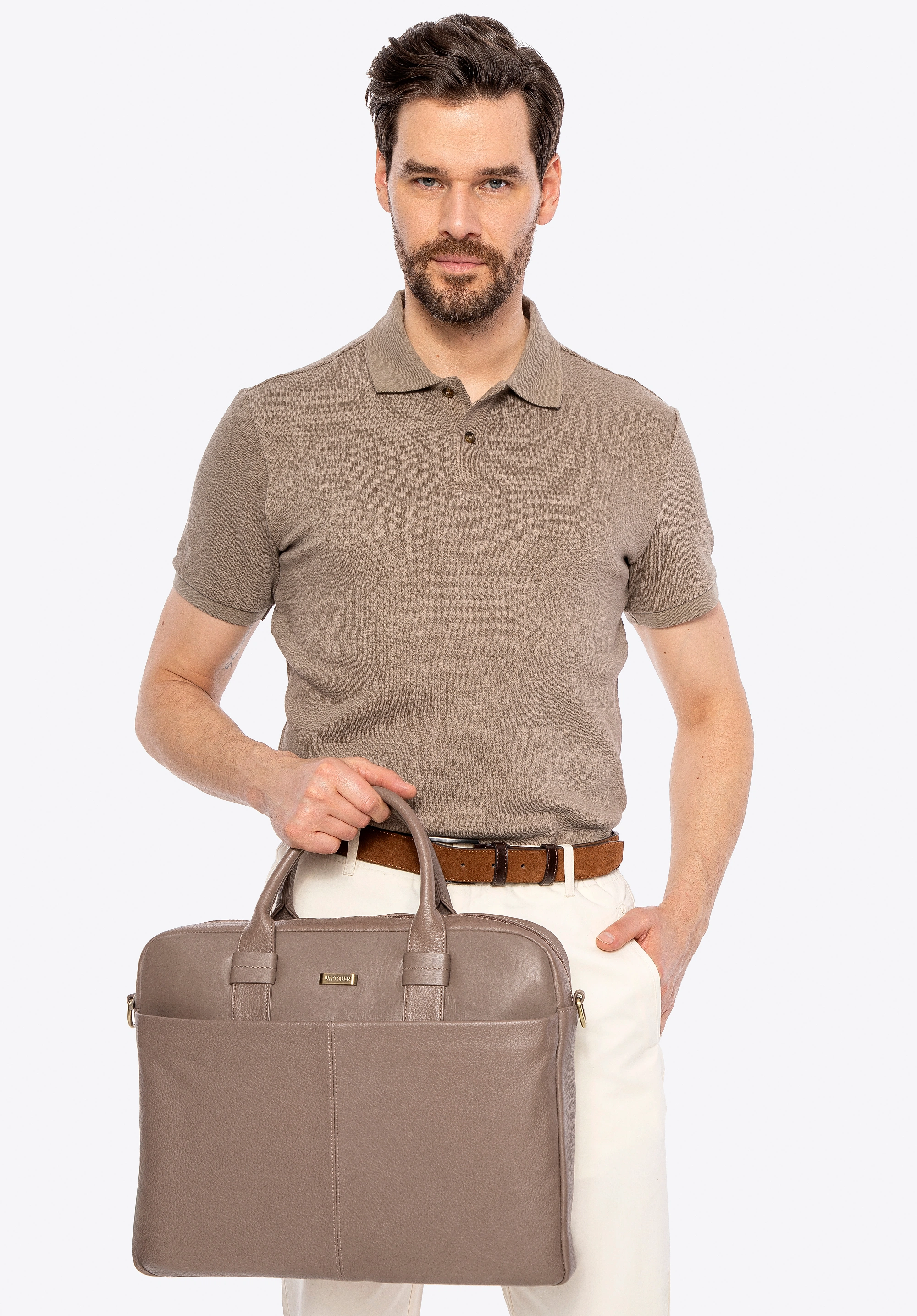 Skórzana torba na laptopa 16” taupe