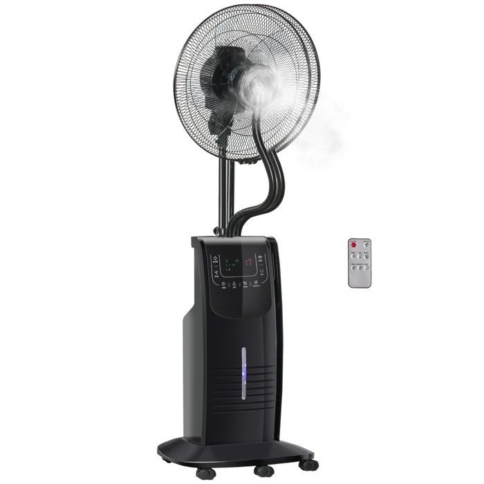 HOMCOM vernevelingsventilator - stil - 90W - op wielen, 3 standen, 3 snelheden, afstandsbediening, timer, oscillatie - zwart