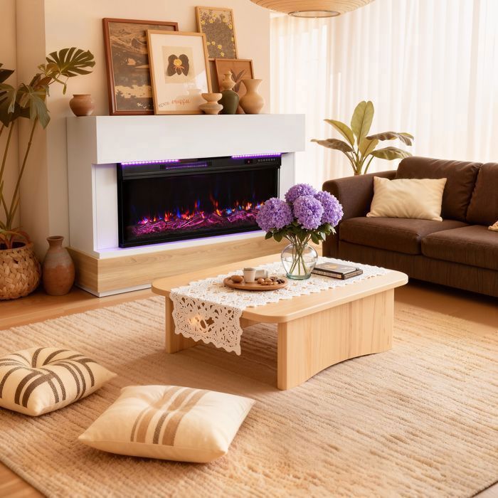 Chimenea eléctrica HOMAVO de 91 cm (36 pulgadas), 1000/2000 W, llama 3D, tira LED, control remoto, temporizador, protección contra sobrecalentamiento, incluye mueble.