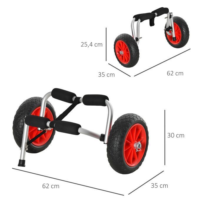 Kayak con carrito tipo sit-on-top Outsunny de aluminio, 60x30x37cm, rojo.