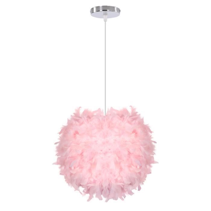 Hanglamp met verenmotief - WOTTES - Moderne kroonluchter met roze kap Ø30cm - Slaapkamer - Buiten