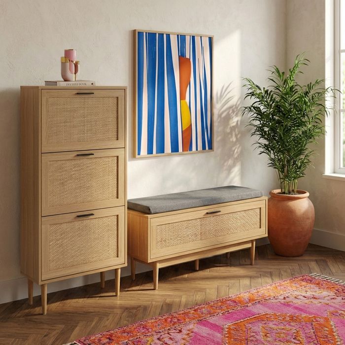 Meuble à chaussures AMANA  cannage rotin  3 portes 60cm - Bois