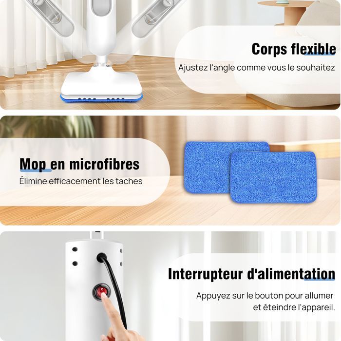 Nettoyeur vapeur manuel multifonction - 1500W Balai à vapeur électrique - Nettoyeur vapeur manuel pour carrelage, tapis