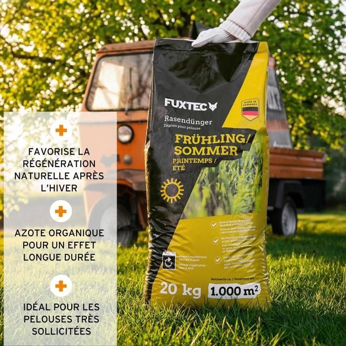 Engrais gazon printemps été FUXTEC FX-RDFS20 NPK  organo-minéral avec magnésium et soufre 20 kg