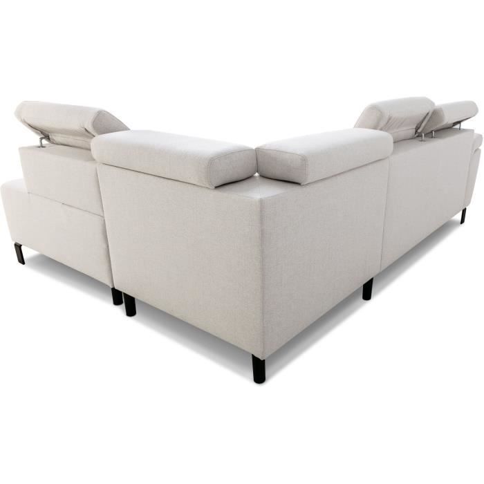 Convertible corner sofa - 4 people - STAN - Beige fabric - 3 headrests - Reversible - 243 x 92 x 184 cm