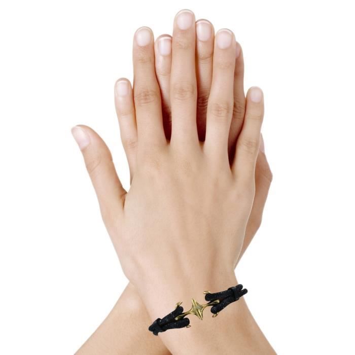 Les Poulettes Bijoux - Bracelet Mixte Rhodium Plaqué Or Double Ancre et Galuchat - 18cm Classics - Noir