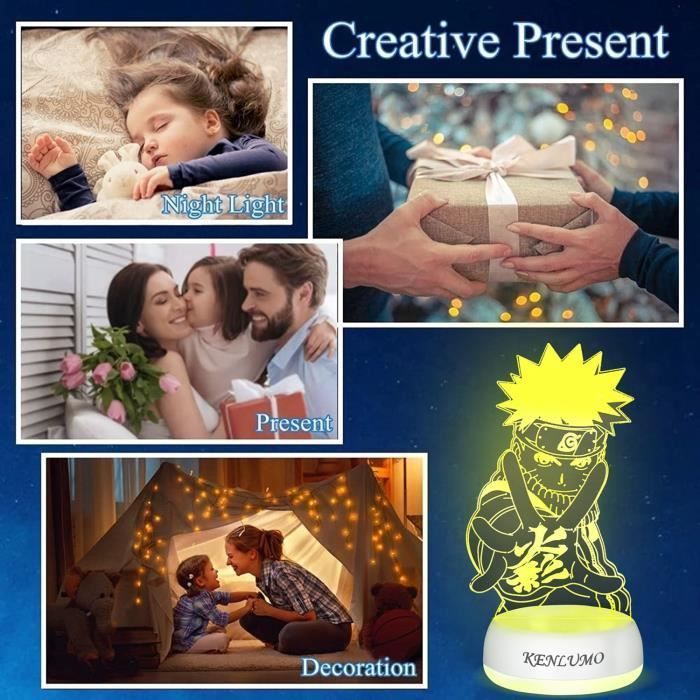KENLUMO Lampe naruto Noël Enfant Cadeau Lampe de chevet LED télécommande Touchez pour changer de couleur USB decoration chambre ado