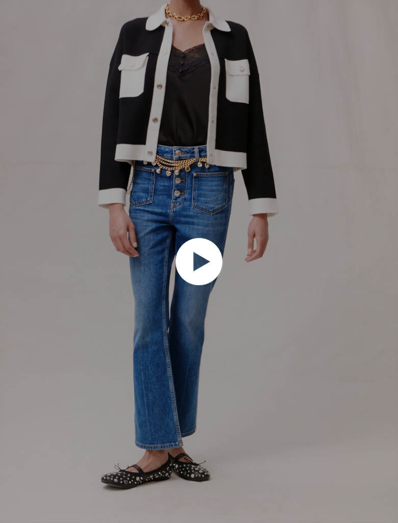 Jeans denim cu buzunare-Albastru