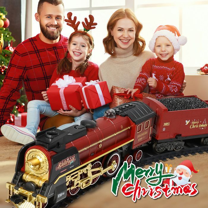 Tren eléctrico infantil, tren con control remoto, locomotora de vapor de juguete con sonido y luz, regalos de Navidad y cumpleaños.