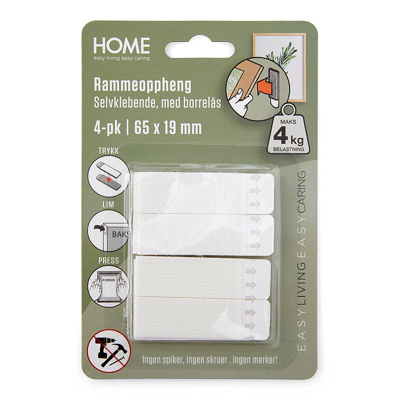Cornice appendiabiti Home, 4 pezzi, 65x19 mm, con velcro