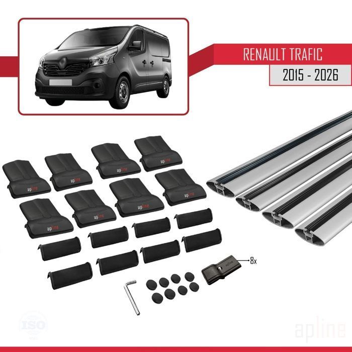 Compatible avec Renault Trafic 3 (X82) 2015-2026 FLY Model Barres de Toit Railing Porte-Bagages de Voiture Gris Aluminium 4 Barres