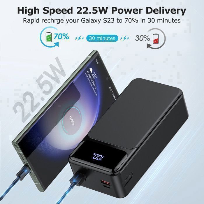 50000mAh Batterie Externe,Power Bank,4 Sorties/3 Entrées et LCD Ecran/LED Lampe pour Smartphone
