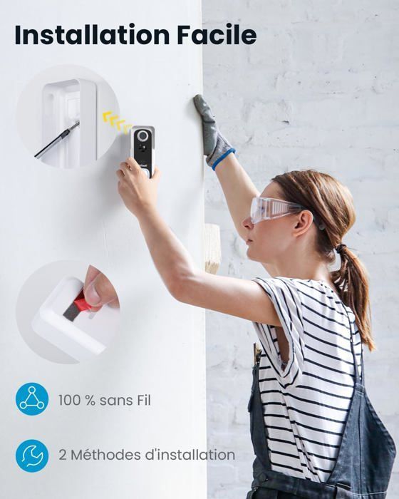 Timbre inalámbrico con cámara, timbre exterior 2K, resistente al agua IP66, timbre con video, audio bidireccional, PIR, WiFi 2.4G, 64 GB