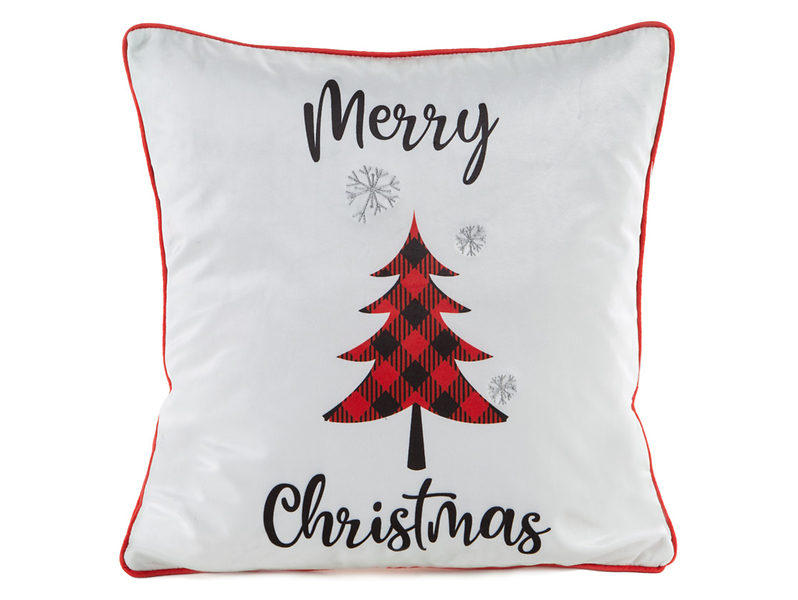 Poduszka dekoracyjna Red Tartan Tree  45x45 cm biała
