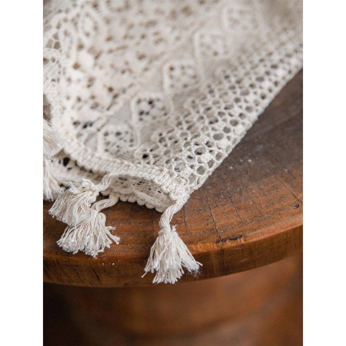 Tende bohémien per soggiorno, pannelli in pizzo vintage con ganci e nappe, 150 x 220 cm, beige