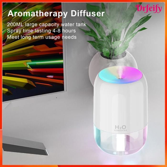 Diffuseur d'aromathérapie - AKOZON - 200 ml - Réservoir 200 ml - USB rechargeable - 7 couleurs LED