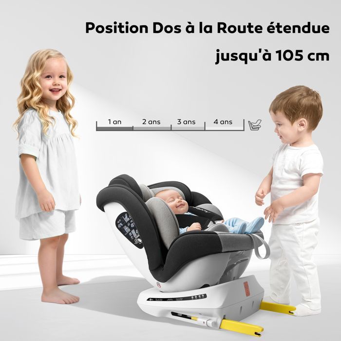 Silla de coche Miophy I-Size con Isofix giratorio 360°, Grupo 0+1/2/3, desde el nacimiento hasta los 12 años, 40-150 cm, Gris oscuro