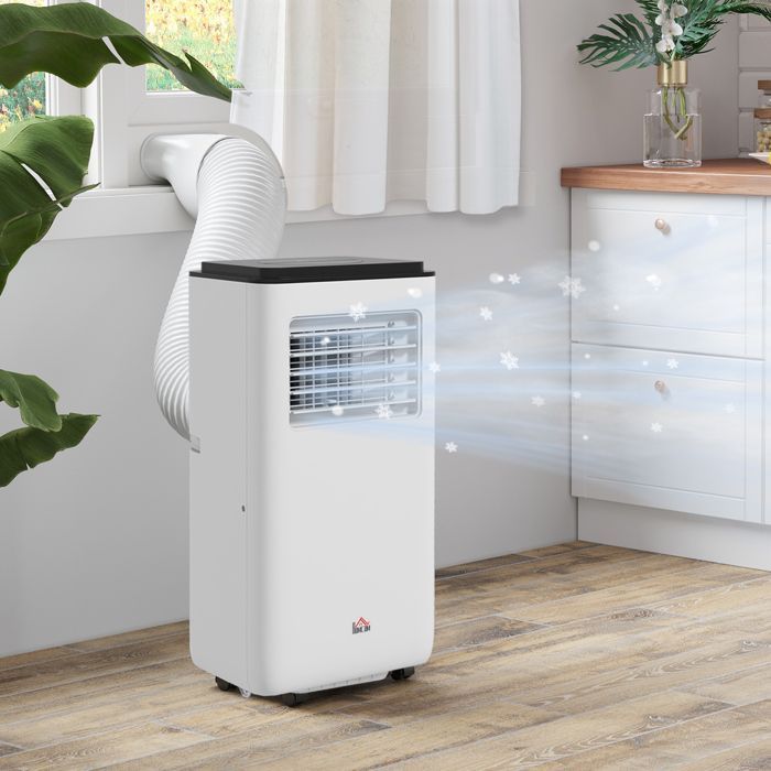 Aire acondicionado portátil - HOMCOM - 7000 BTU - Refrigeración, deshumidificación, ventilador, modo nocturno automático - ABS - 33x28x70,4cm - Blanco