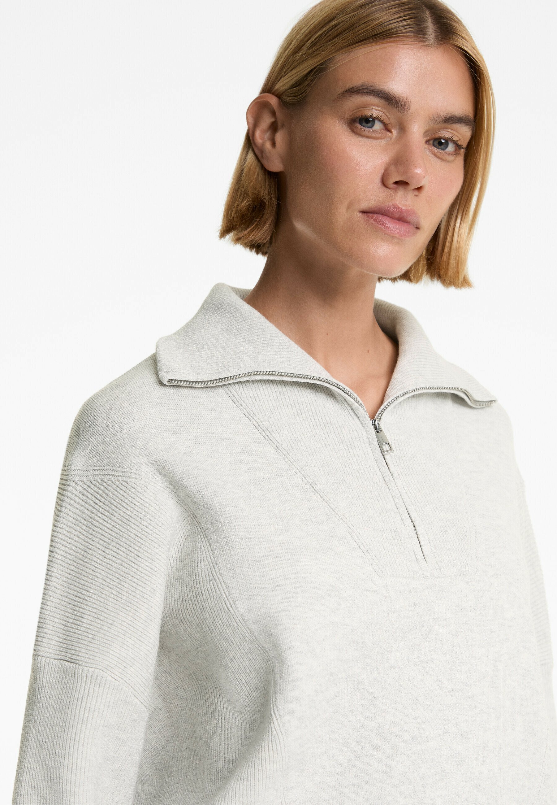 OYSHO RIB KNIT HALF-ZIP - Pullover - meliertes Hellgrau