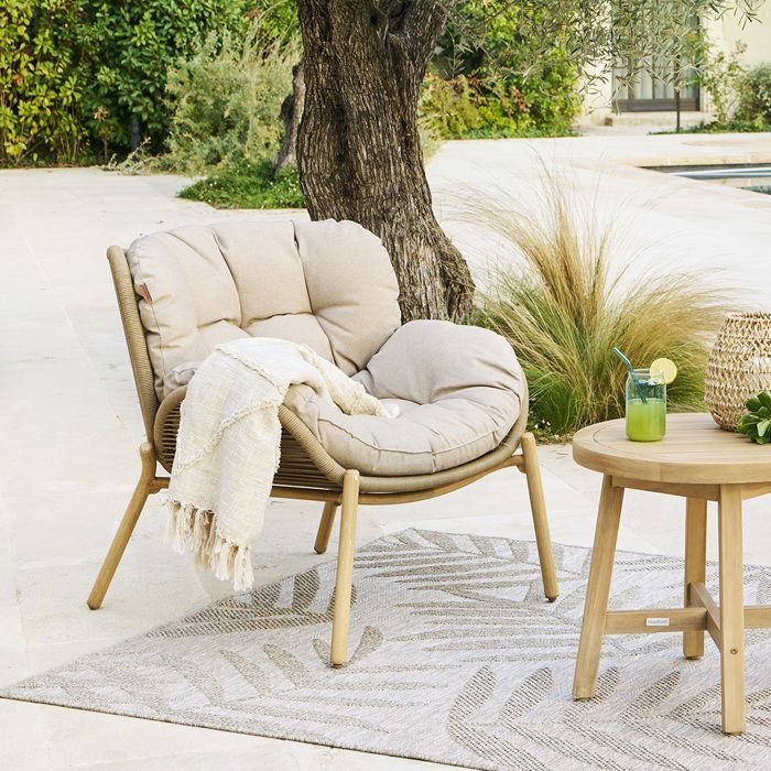 Gartenliegestuhl „Meloane“ aus beigefarbenem Stahl und Polyester – Hespéride