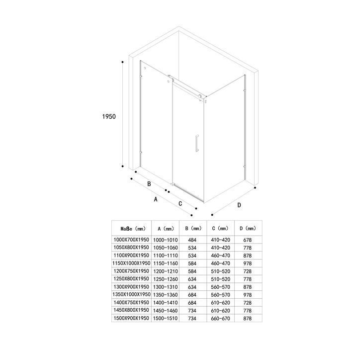Mampara de ducha rectangular doporro con puerta corredera de cristal transparente de 90x120x195cm Ravenna17-2K