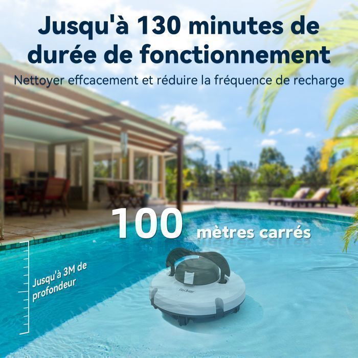 Redkey S100 Cordless Robotic Pool Cleaner - 130min Battery Life, Powerful Suction for Leaves/Sand/Algae, Automatic Parking