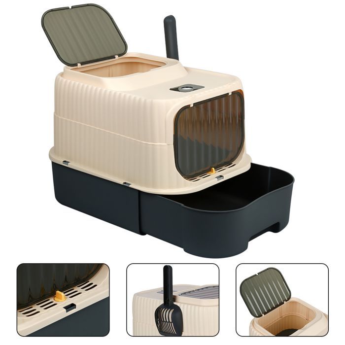 SUPFINE XL gesloten kattenbak - 37×49×37 cm - Gemakkelijk schoon te maken - inclusief schepje - 2 deuren - afneembaar deksel