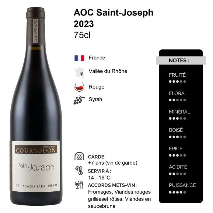 Jérôme Coursodon Saint-Joseph Le Paradis Saint-Pierre 2023 - Vin Rouge de la Vallée du Rhône (3x75cl)