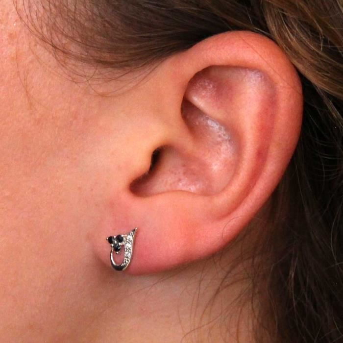 Pendientes de oro blanco con zafiros azules y circonitas cúbicas para mujer - Pendientes de botón - 375/1000