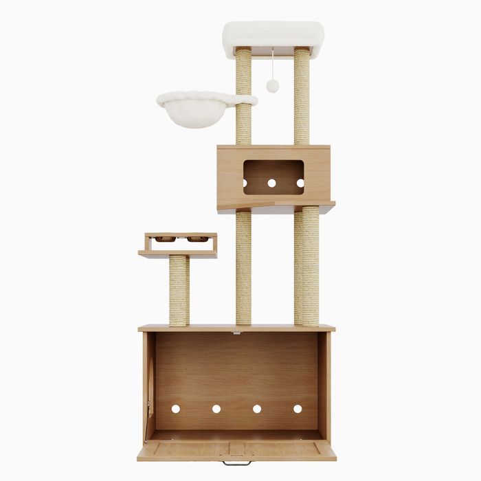 Tiragraffi per gatti - CDISPLAY - con area per la pappa - 74 × 47 × 172 cm - Mobile multifunzionale per gatti