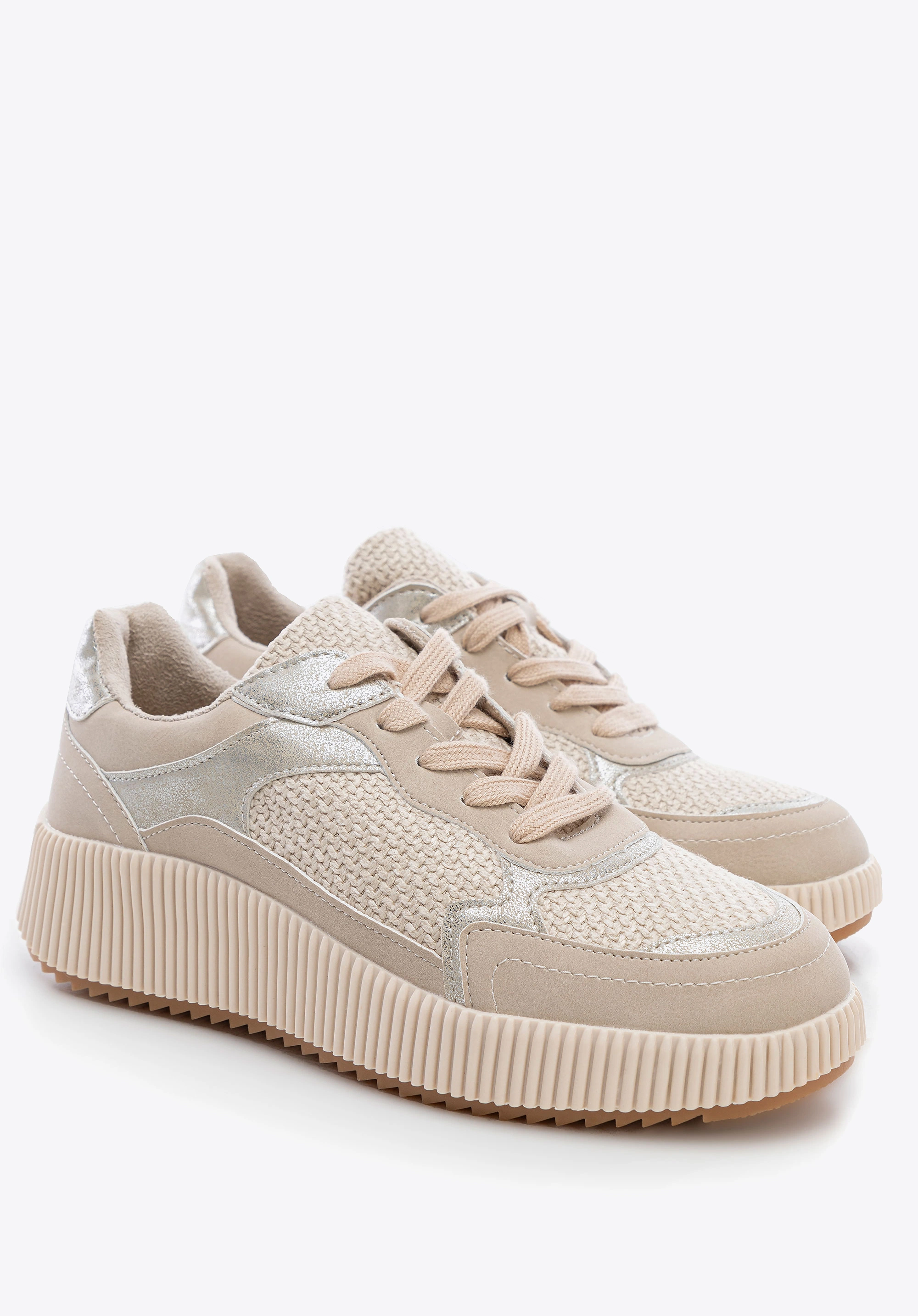 Damskie sneakersy na grubej platformie beżowe