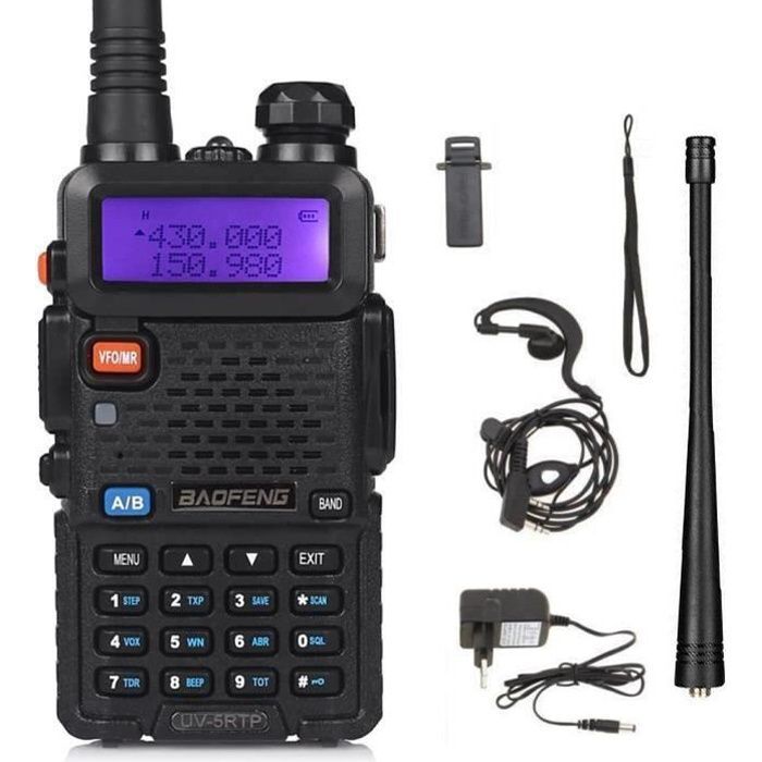 Radio portátil Baofeng Walkie Talkie UV-5R de 65 MHz a 108 MHz VHF/UHF con LED, doble banda FM y 128 canales bidireccionales.