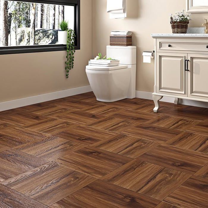 Livelynine Dalle PVC Adhesive Sol Bois Naturel 30x30CM Lino Sol Adhesif Effet Parquet Imperméable 30x30CM, 4 Dalles Bois Naturel