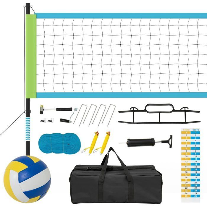 Red de voleibol exterior GOPLUS de altura regulable, kit completo de voleibol con postes metálicos, 9,75 m x 0,9 m (verde)
