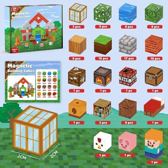 Blocs Construction Magnétiques - 100 PCS Construction Magnetique Enfant -  Puzzle Cubes Magnétiques Jouet Cadeau pour Garçon Fille