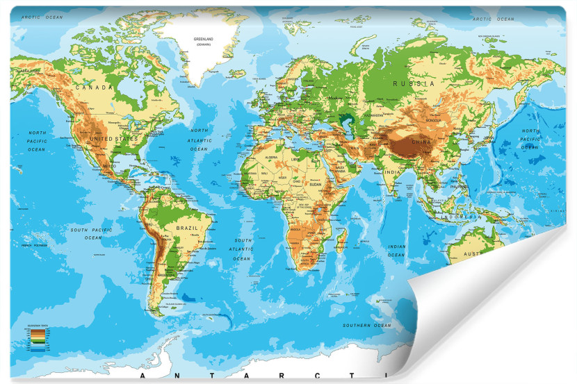Fototapeta Dla Młodzieży Fizyczna MAPA Świata 90x60cm