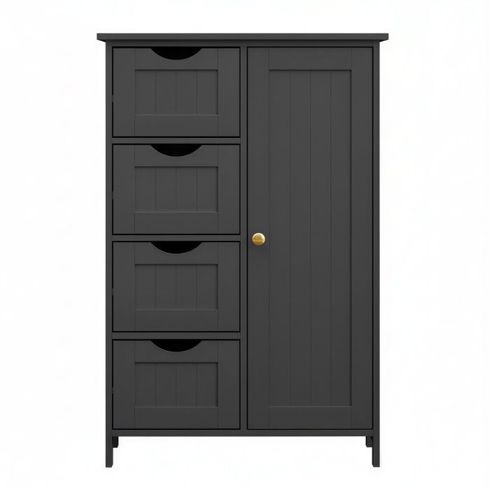 Bathroom Storage Cabinet, Space Saving, Chest of Drawers, with 4 Drawers, Cabinet with Door, Adjustable Shelf, 30 x 55 x 82 cm, Black