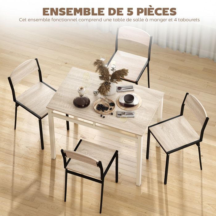 Ensemble table à manger et chaises - HOMCOM - métal - 100x63x76,5cm - Bois naturel