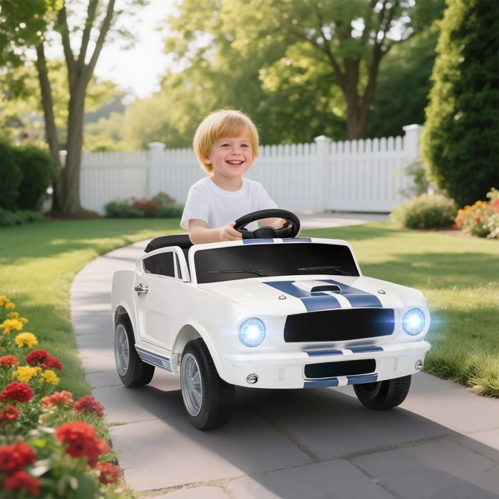 12V Elektroauto – AIYAPLAY – Lizenzierter Ford Shelby GT 350 – Fernbedienung – 2,4-GHz-Fernbedienung – Alter: 3–6 Jahre – Weiß