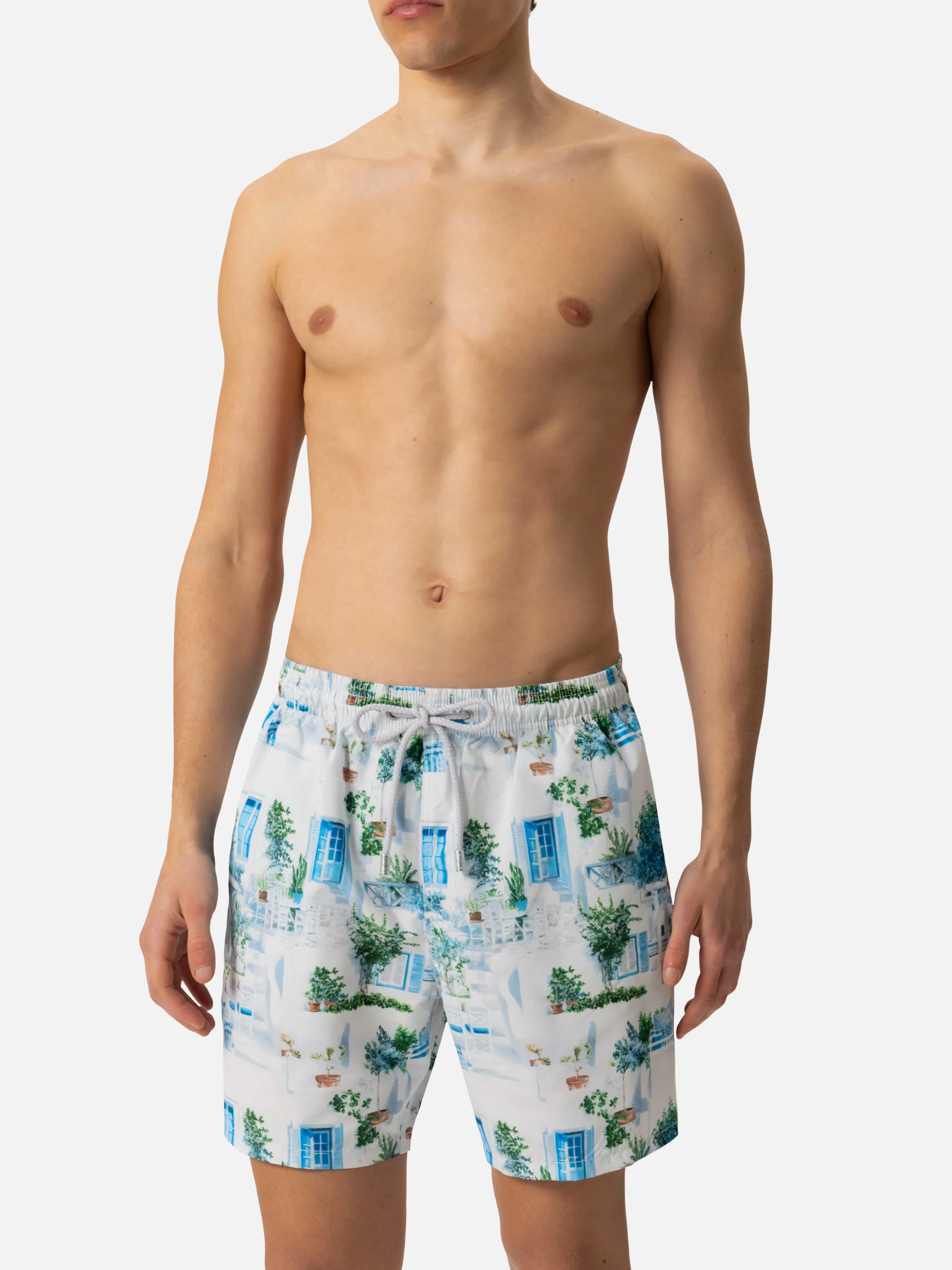 Gustavia midi-badpak met print van Griekse huizen | AI CO-CR