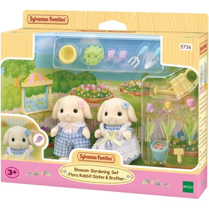 Doll - SYLVANIAN FAMILIES - Brother and Sister Lop Rabbit - Gardening - Articulated - Multicolored