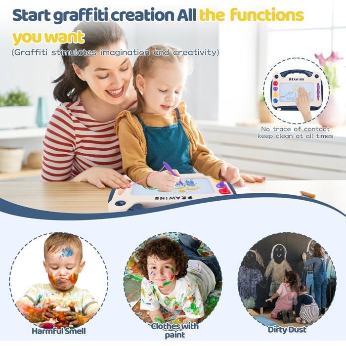 Pizarra mágica grande con patas, pizarra magnética borrable para niños de 2 a 5 años con pegatinas.